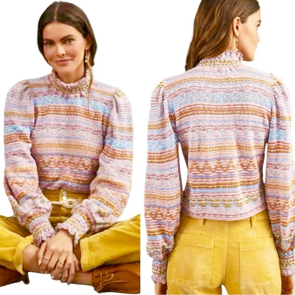 NWT Anthropologie Cecilia Prado Textured Knit Sweater Pink Size XL - Picture 1 of 16